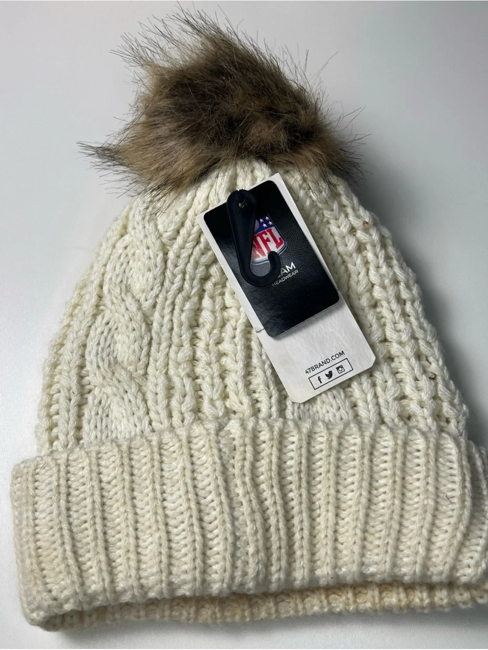 '47 Seattle Seahawks Cream Pom Cable Knit Beanie Women’s OS